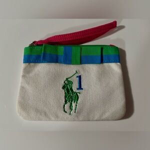 NWOT RL Big Pony Canvas GWP Zip Mini coin / card purse, in white